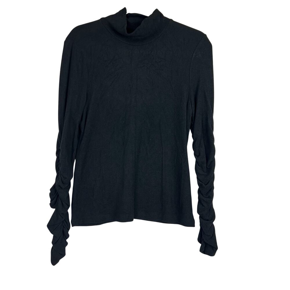 EUC Anthropologie Medium Black Ruched Extra Long Sleeve Turtleneck Women's Top - Picture 3 of 10